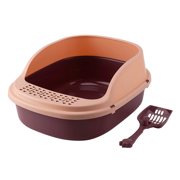 Open-Top Cat Litter Box with Shovel (Blue & Yellow)