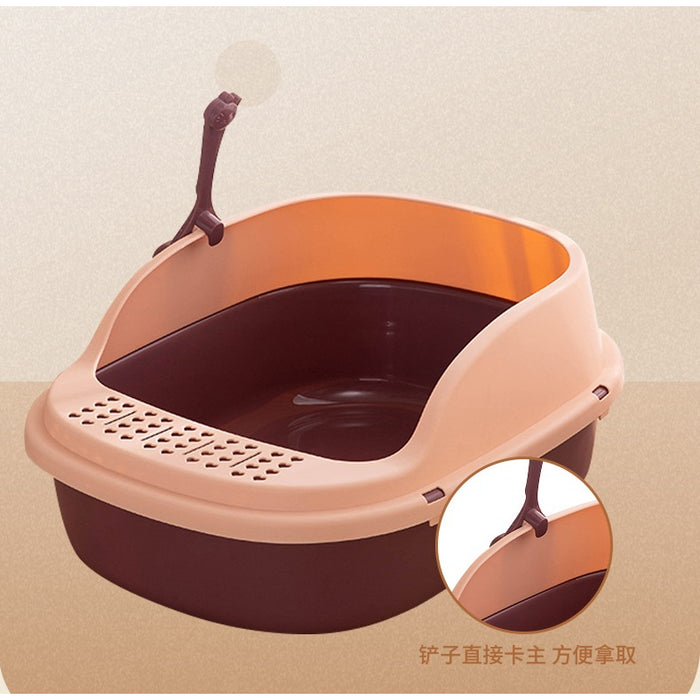 Open-Top Cat Litter Box with Shovel (Purple & Pink)