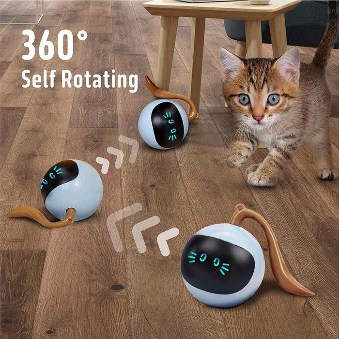 FOFOS 360° Self Rolling Interactive Ball Toy for Cat (Blue)
