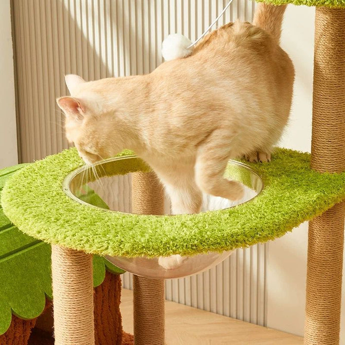 123cm Purr & Play Cottage Solid Wood Cat Condo & Scratching Posts