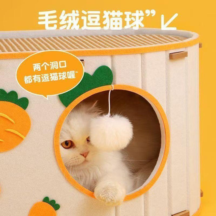 Double-Layer Cute Carrot Cat House | Cat Tunnel & Scratching Board