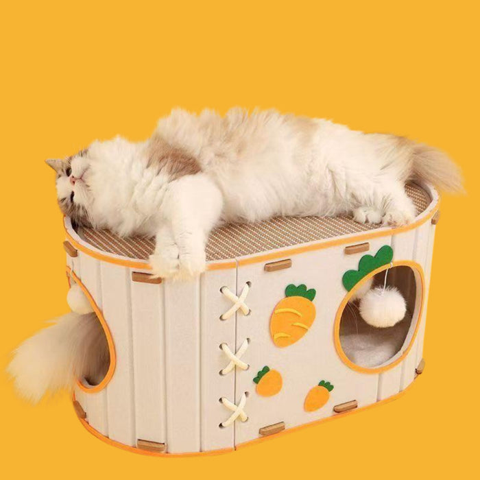 Double-Layer Cute Carrot Cat House | Cat Tunnel & Scratching Board