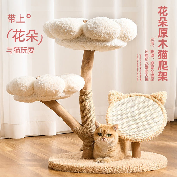 72.5cm Summer Flower Cat Tree – Solid Wood Climbing Frame with Scratching Post