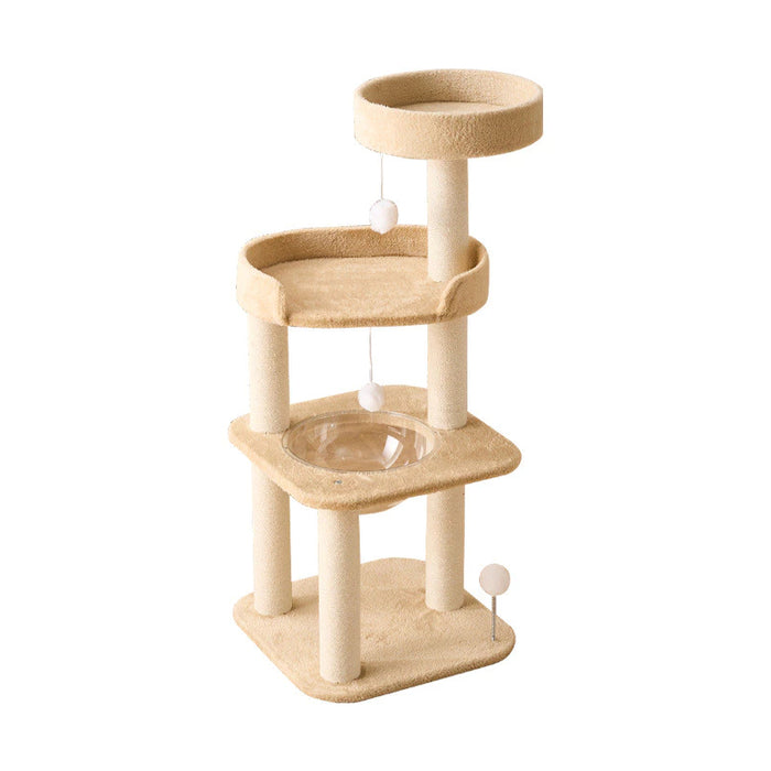 113cm Solid Wood Cat Tree Tower – 4-Tier Climbing Frame with Scratching Posts