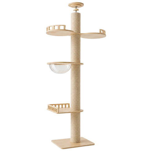 solid wood ceiling cat condo A with space capsule adjustable height 250‑270cm- Neko.SG