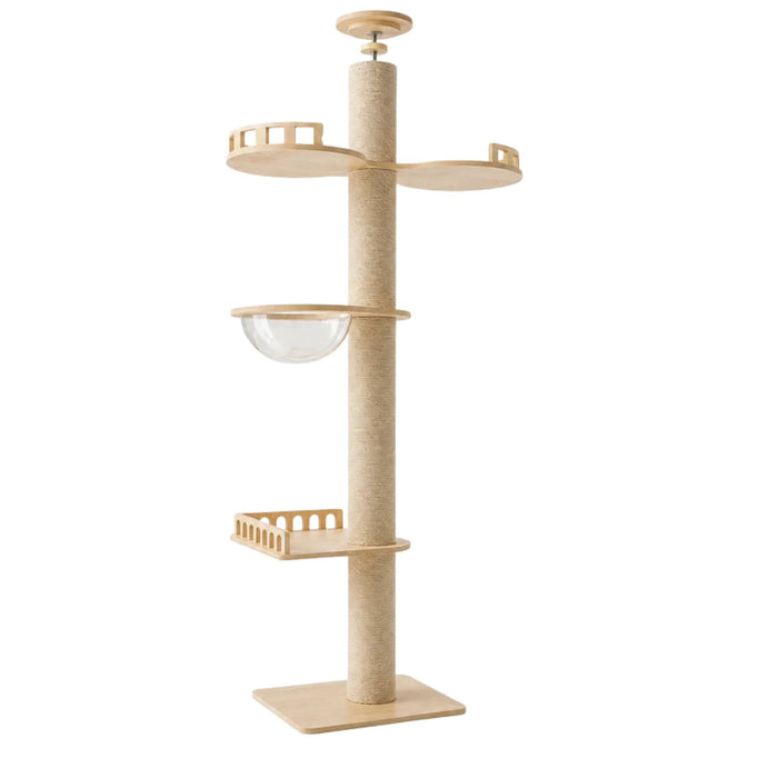 solid wood ceiling cat condo A with space capsule adjustable height 250‑270cm- Neko.SG